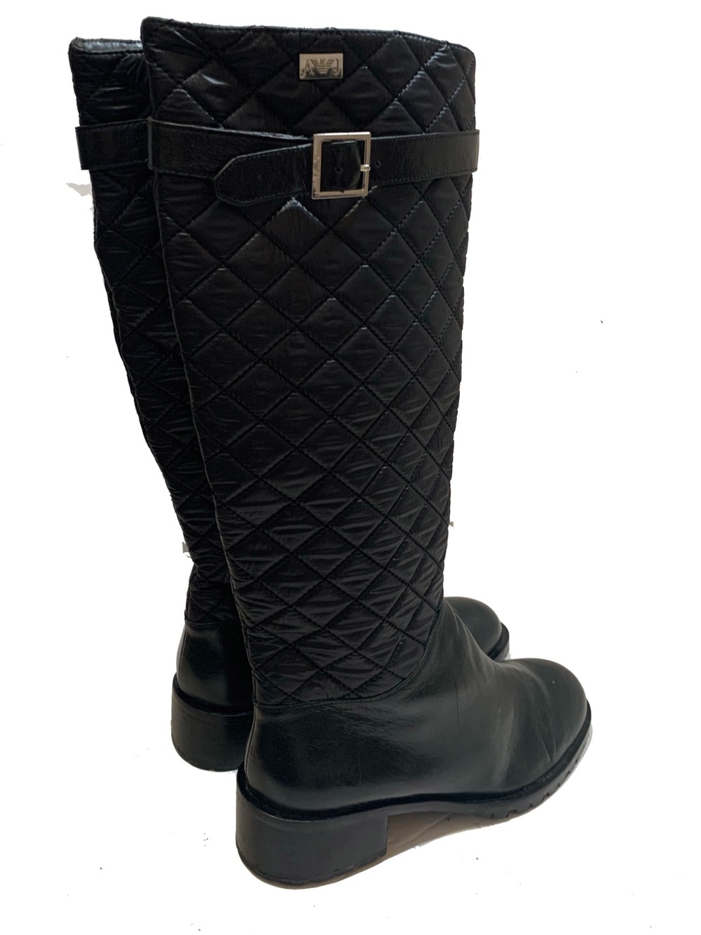 Emporio armani Quilted Knee-High Black Riding Boots